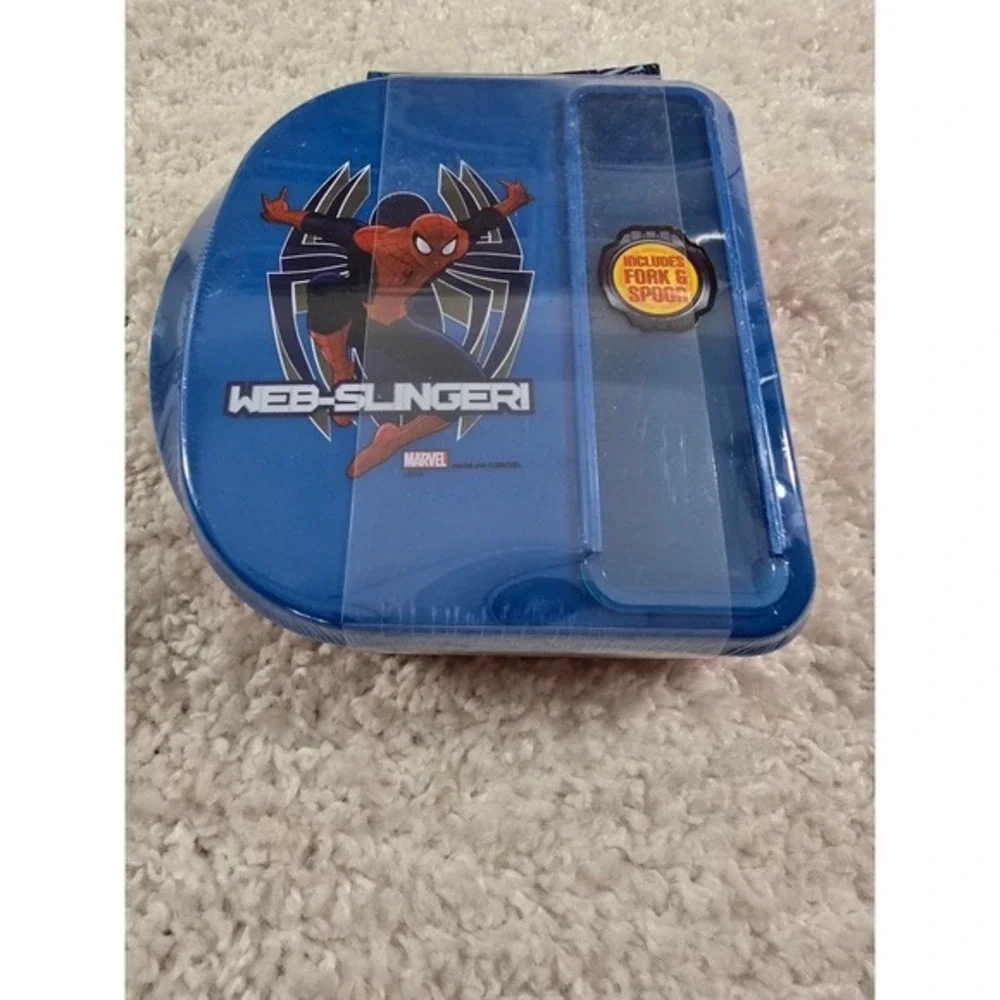 Marvel Ultimate Spider-Man Blue Food Storage Container Lunch Box Fork Spoon Set